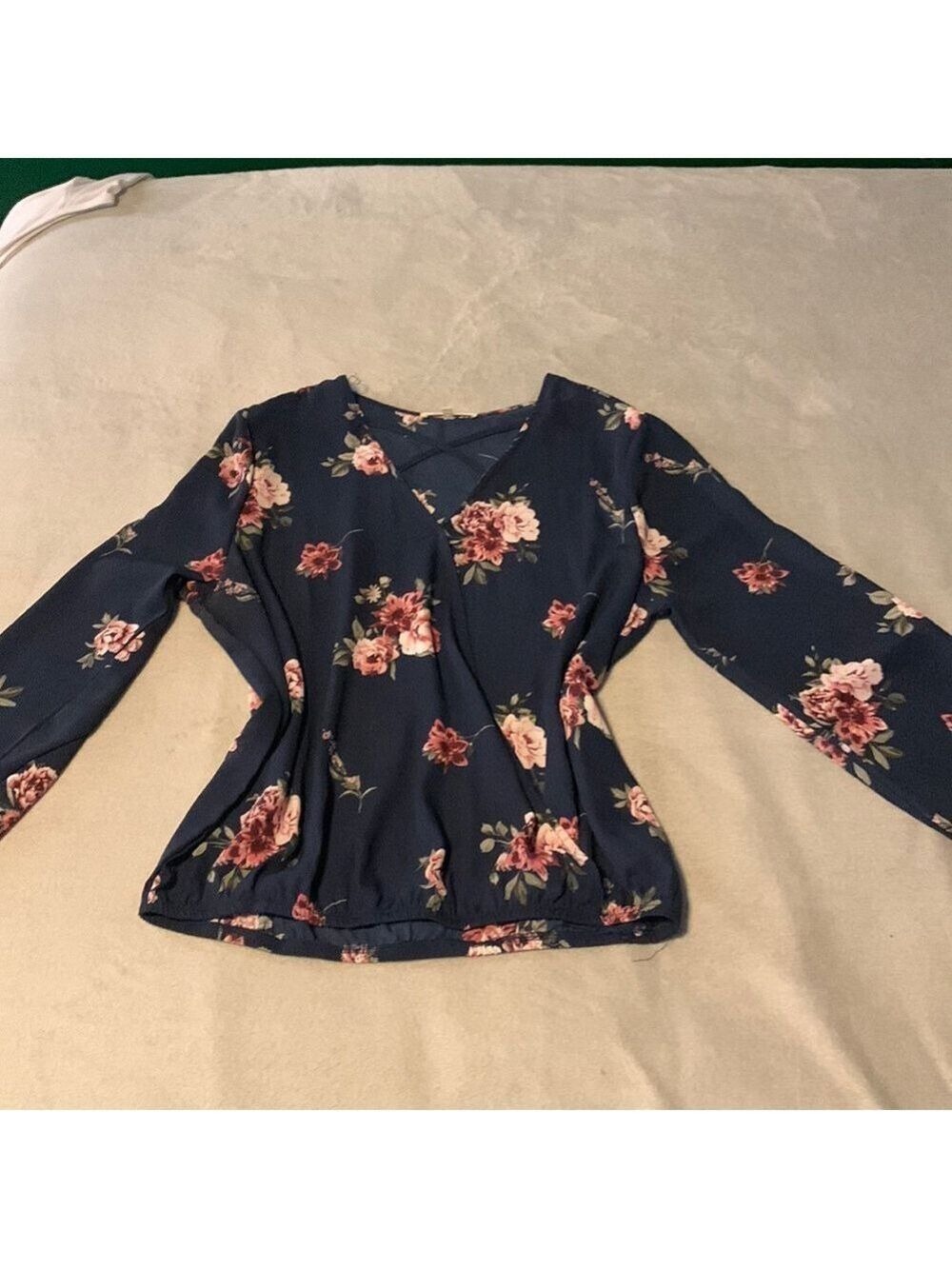 #0100 - Wishful Park Navy Floral Wrap Blouse XL